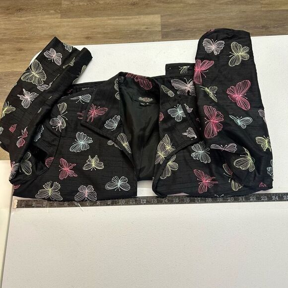 Peck & Peck Silk Butterfly Jacket Black Embroidered 100% Silk Blazer Size 16 - Picture 9 of 11